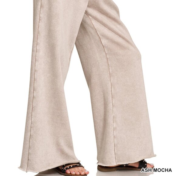 Acid Wash Wide Leg Lounge Pants Ash Mocha - Picture 2 of 2